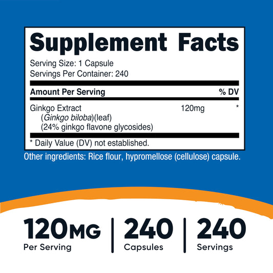 Nutricost Ginkgo Biloba 120mg bottle back label
