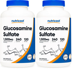 Nutricost glucosamine sulfate 1500mg bottle, convenient daily joint support option.
