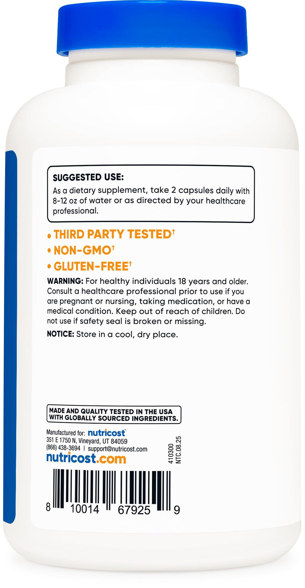 Nutrition facts panel of Nutricost Glucosamine Sulfate 1500mg