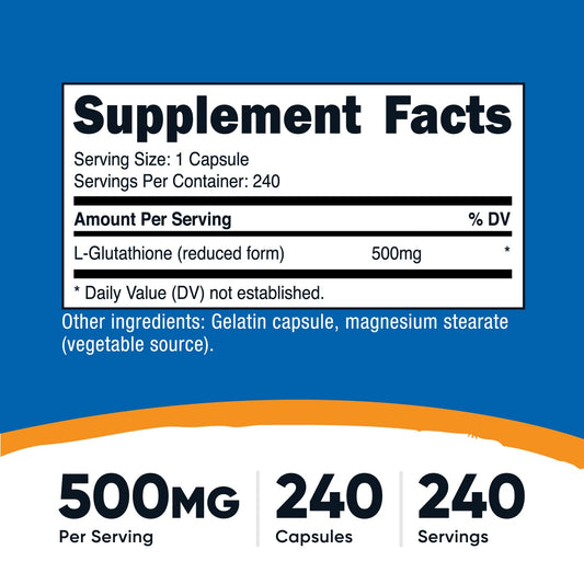 Nutricost Glutathione Capsules 500mg bottle front view