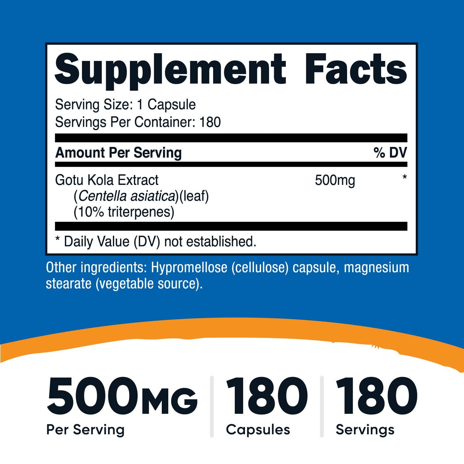 Close-up view of Nutricost Gotu Kola 500 mg capsule