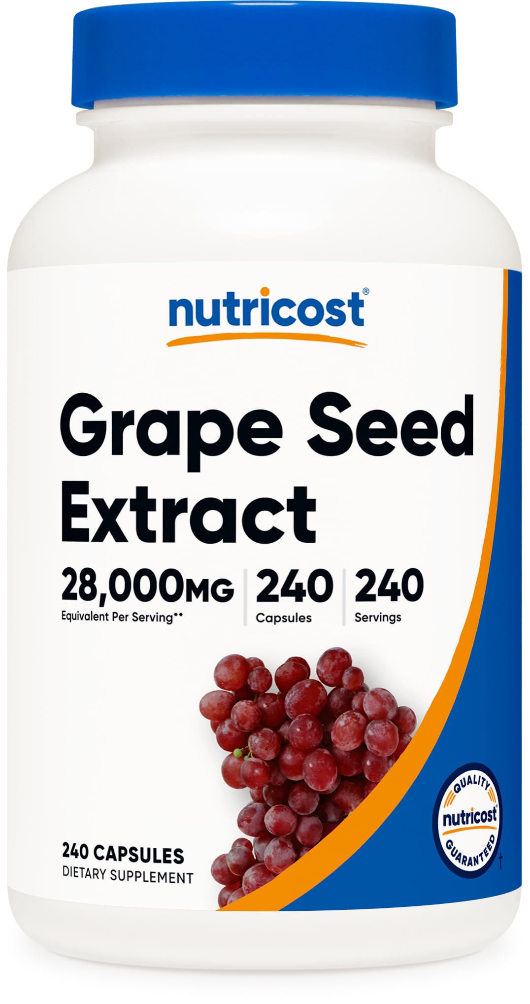 Nutricost Grape Seed Extract bottle showing 28,000 mg per serving