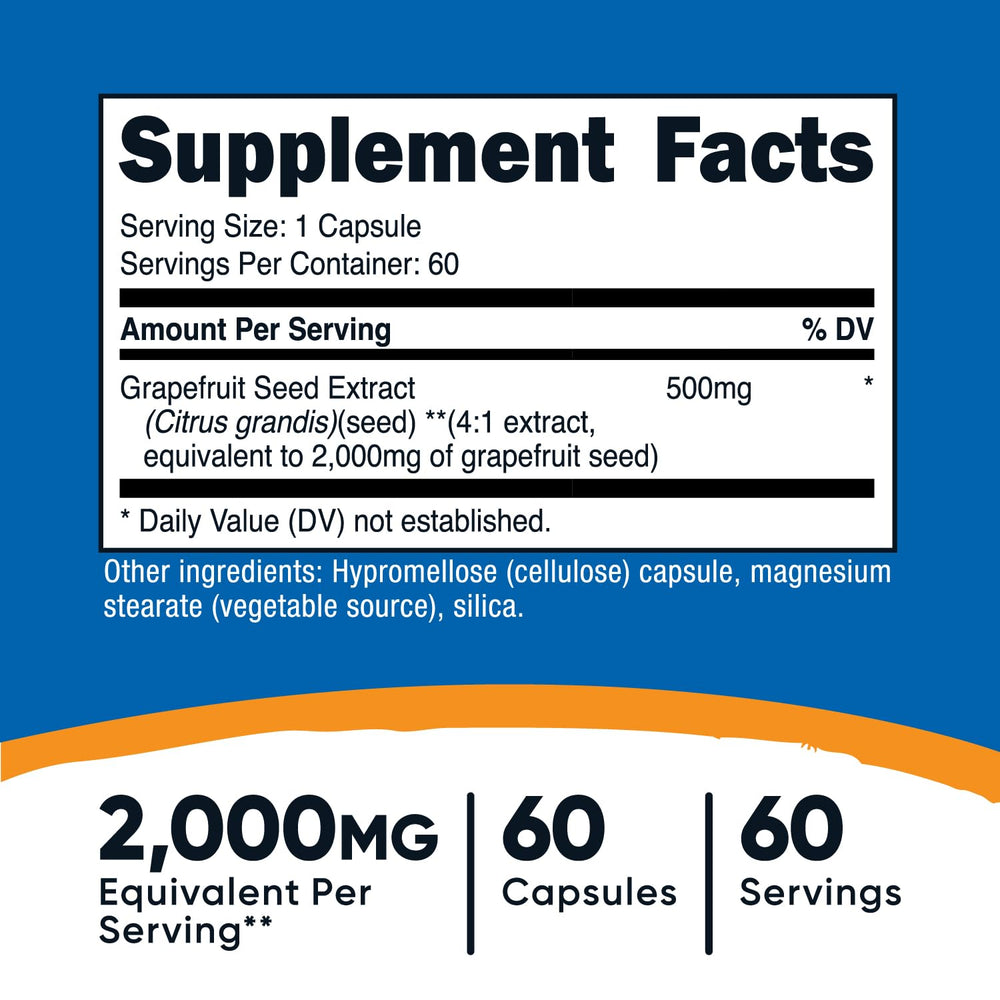 Close-up view of Nutricost Grapefruit Seed Extract capsules