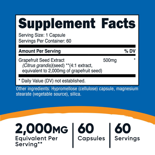 Close-up view of Nutricost Grapefruit Seed Extract capsules