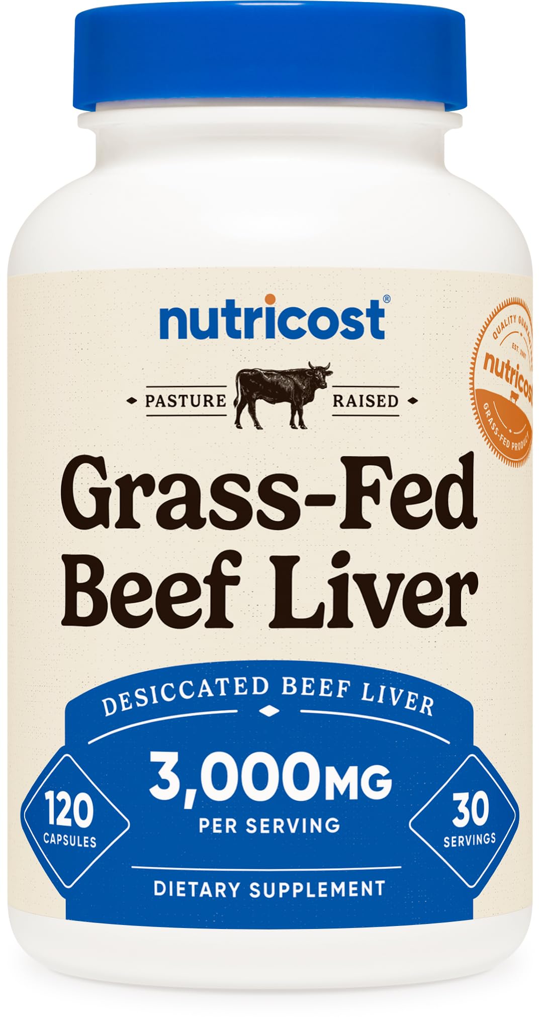 Nutricost Grass-Fed Beef Liver Capsules bottle front