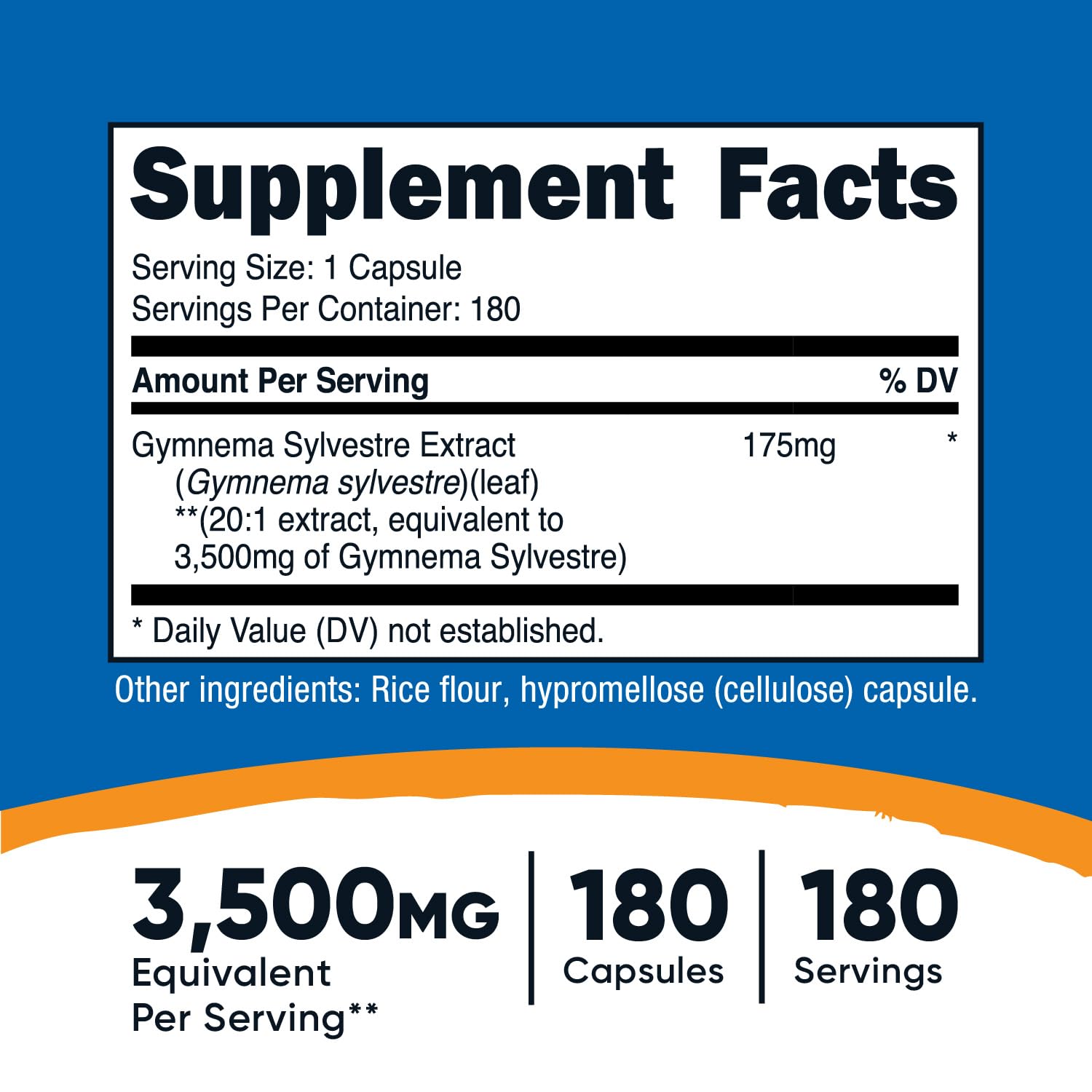 Label showing 3,500mg Gymnema Sylvestre 20:1 extract