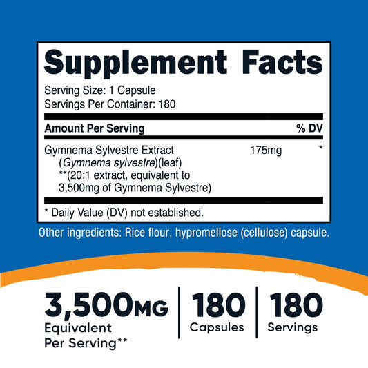 Label showing 3,500mg Gymnema Sylvestre 20:1 extract