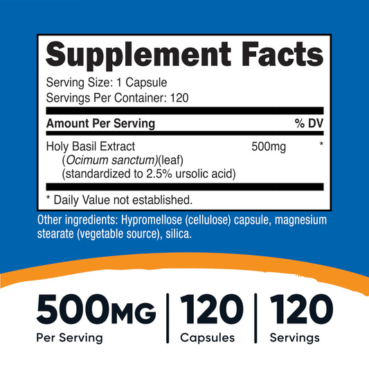 Packshot of Nutricost Holy Basil Capsules 500mg
