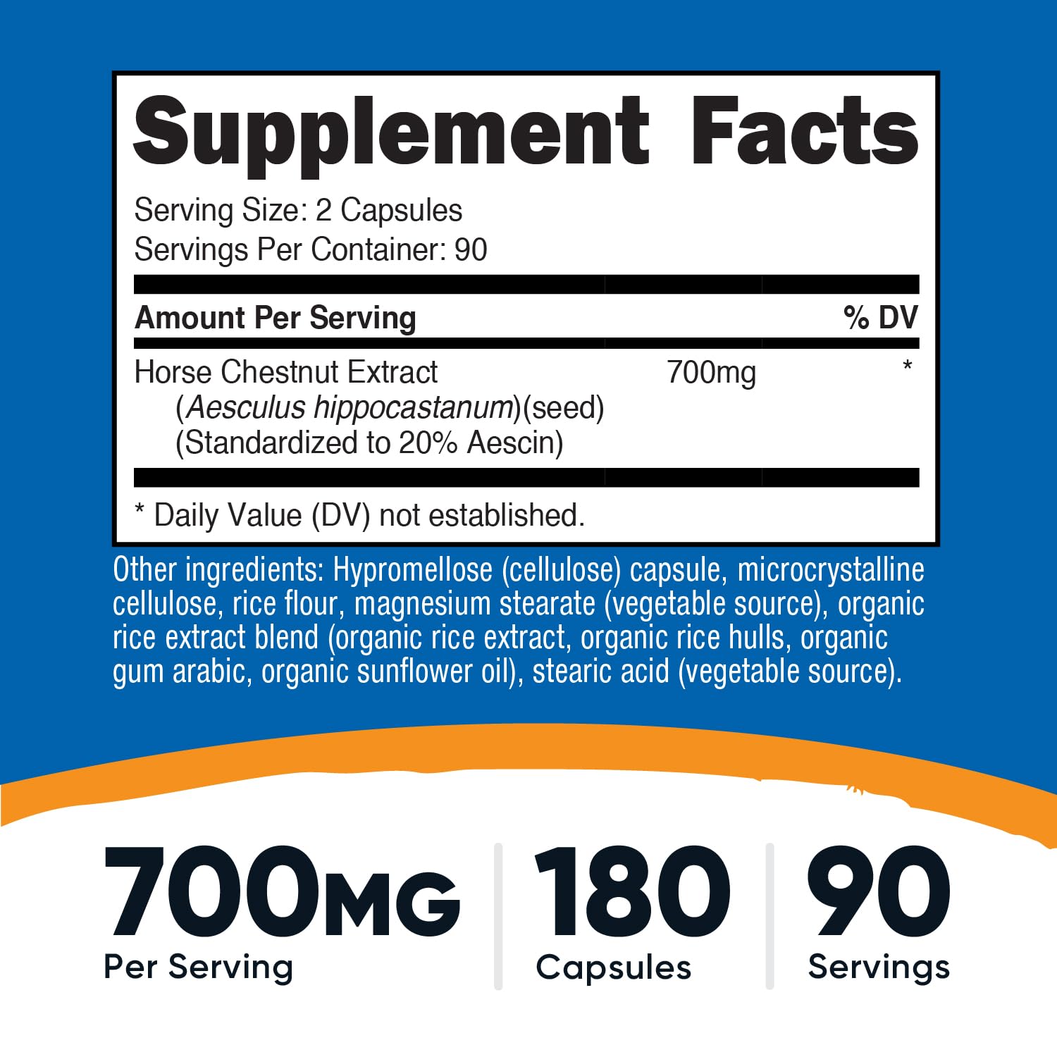 Close-up of Nutricost 700 mg horse chestnut extract capsules pack