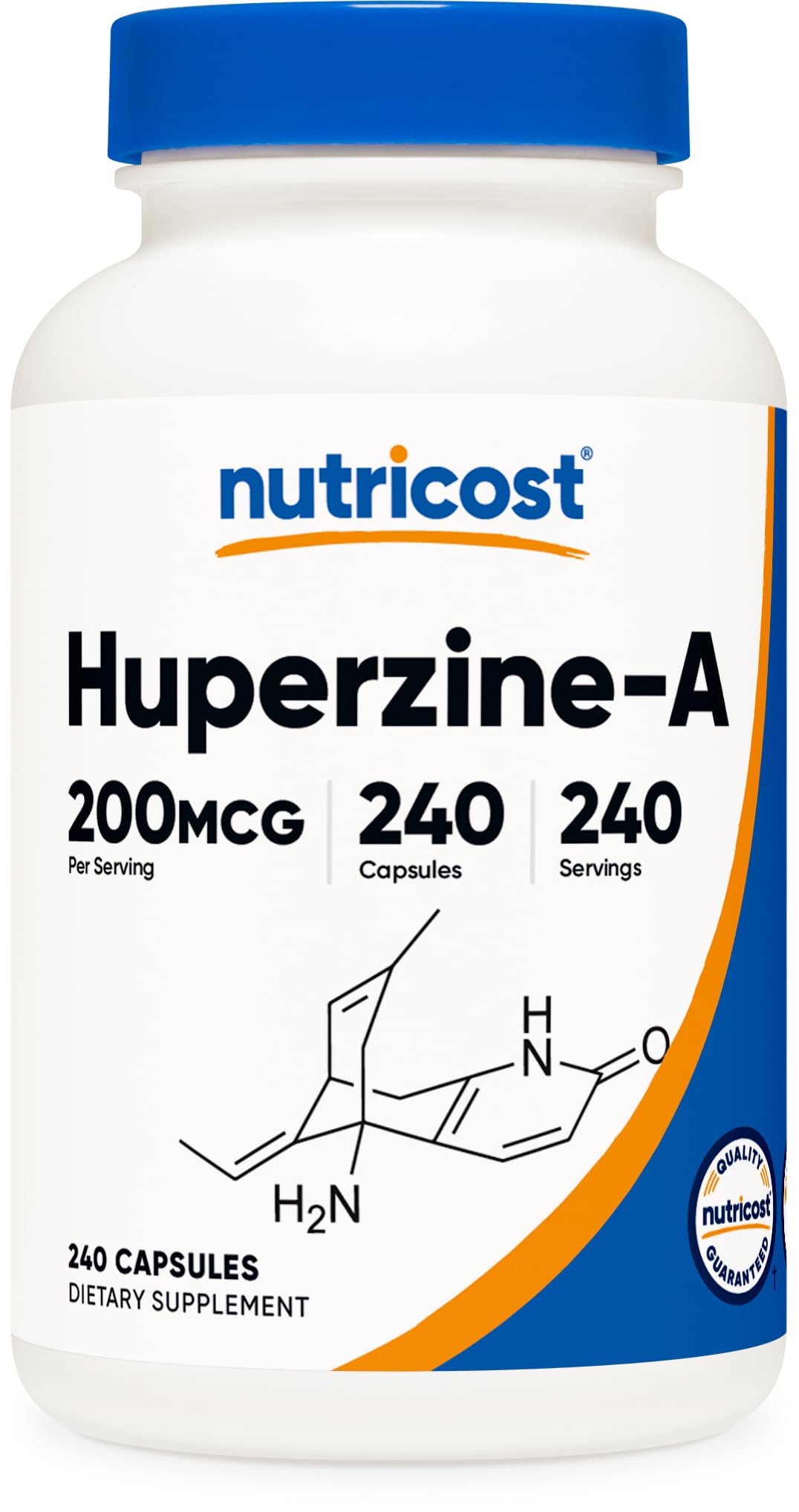 Nutricost Huperzine A bottle front showing 200 mcg per serving