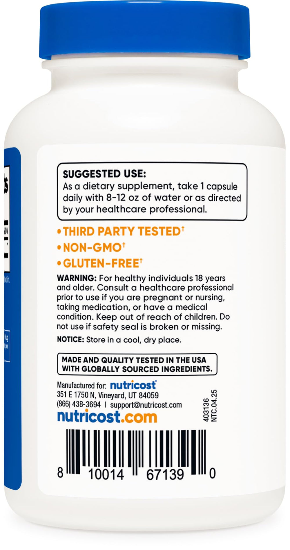 Non-GMO, gluten-free and soy-free icons for Nutricost Huperzine A