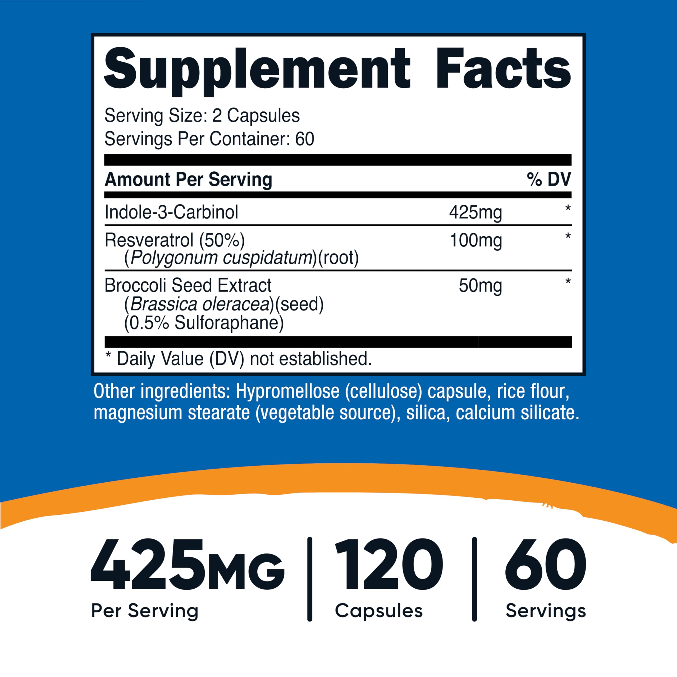 Front view of Nutricost Indole-3-Carbinol bottle