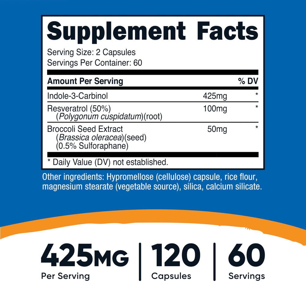 Front view of Nutricost Indole-3-Carbinol bottle