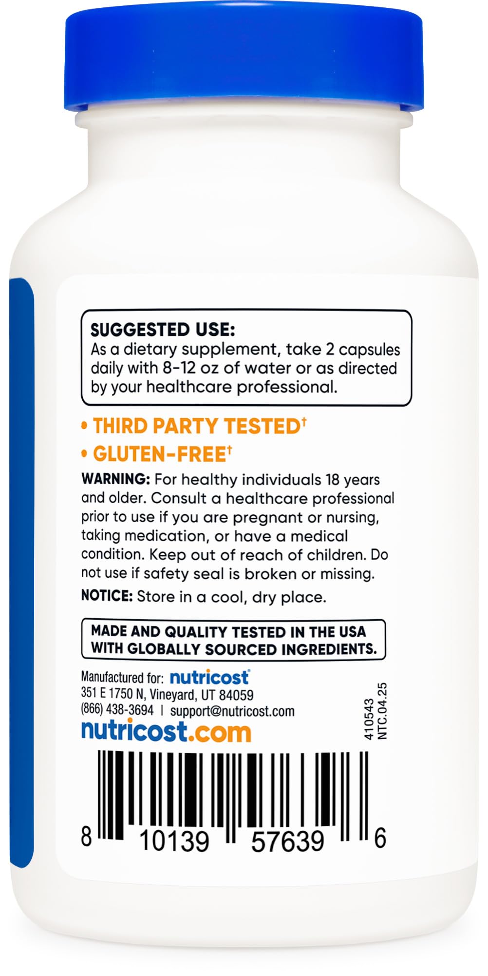 Supplement facts and ingredients close-up