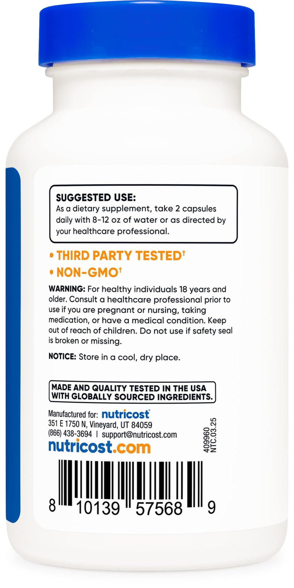 Vegan, GMO-free Nutricost sea moss supplement packaging