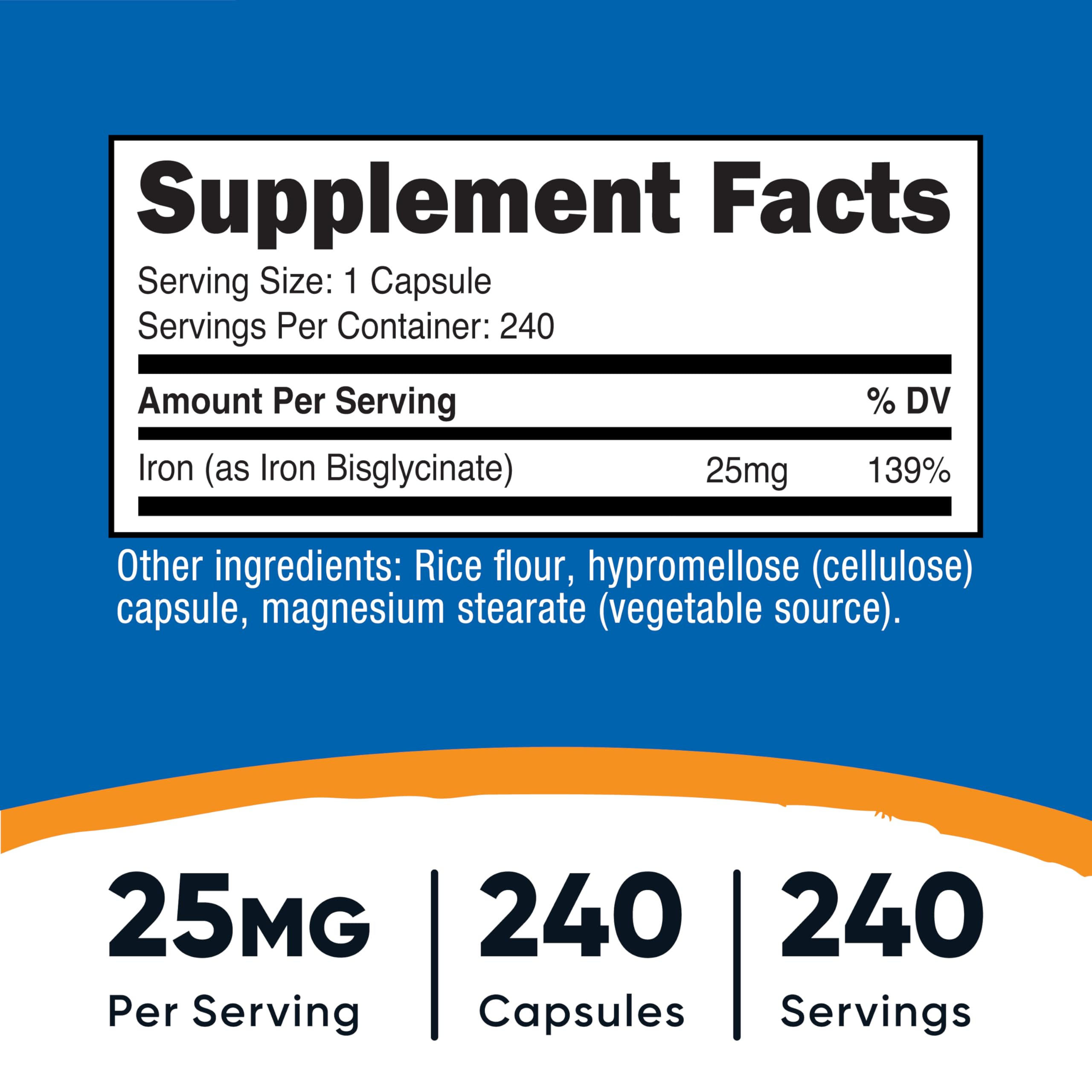 Nutricost Iron Bisglycinate 25mg supplement bottle label
