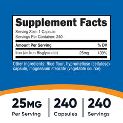 Nutricost Iron Bisglycinate 25mg supplement bottle label