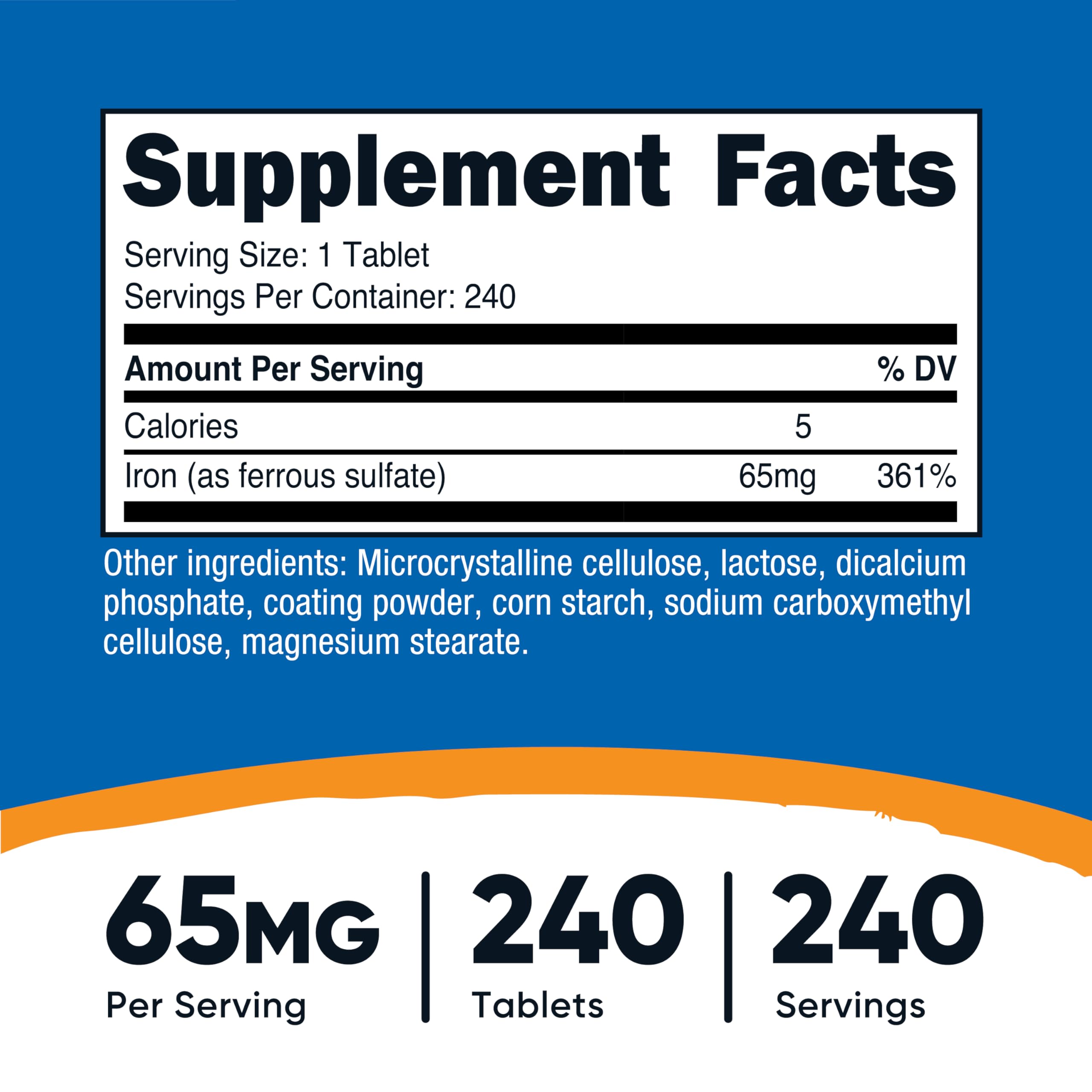 Nutrition facts panel for Nutricost Iron as Ferrous Sulfate