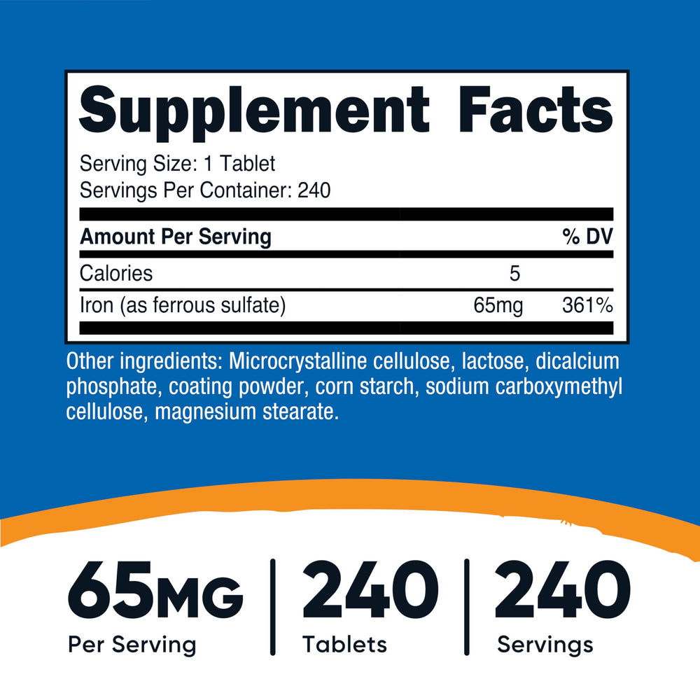 Nutrition facts panel for Nutricost Iron as Ferrous Sulfate