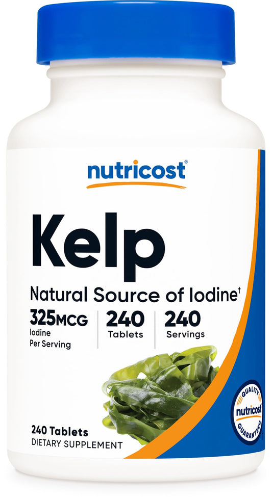 Nutricost Kelp Tablets bottle label - 325mcg iodine per tablet