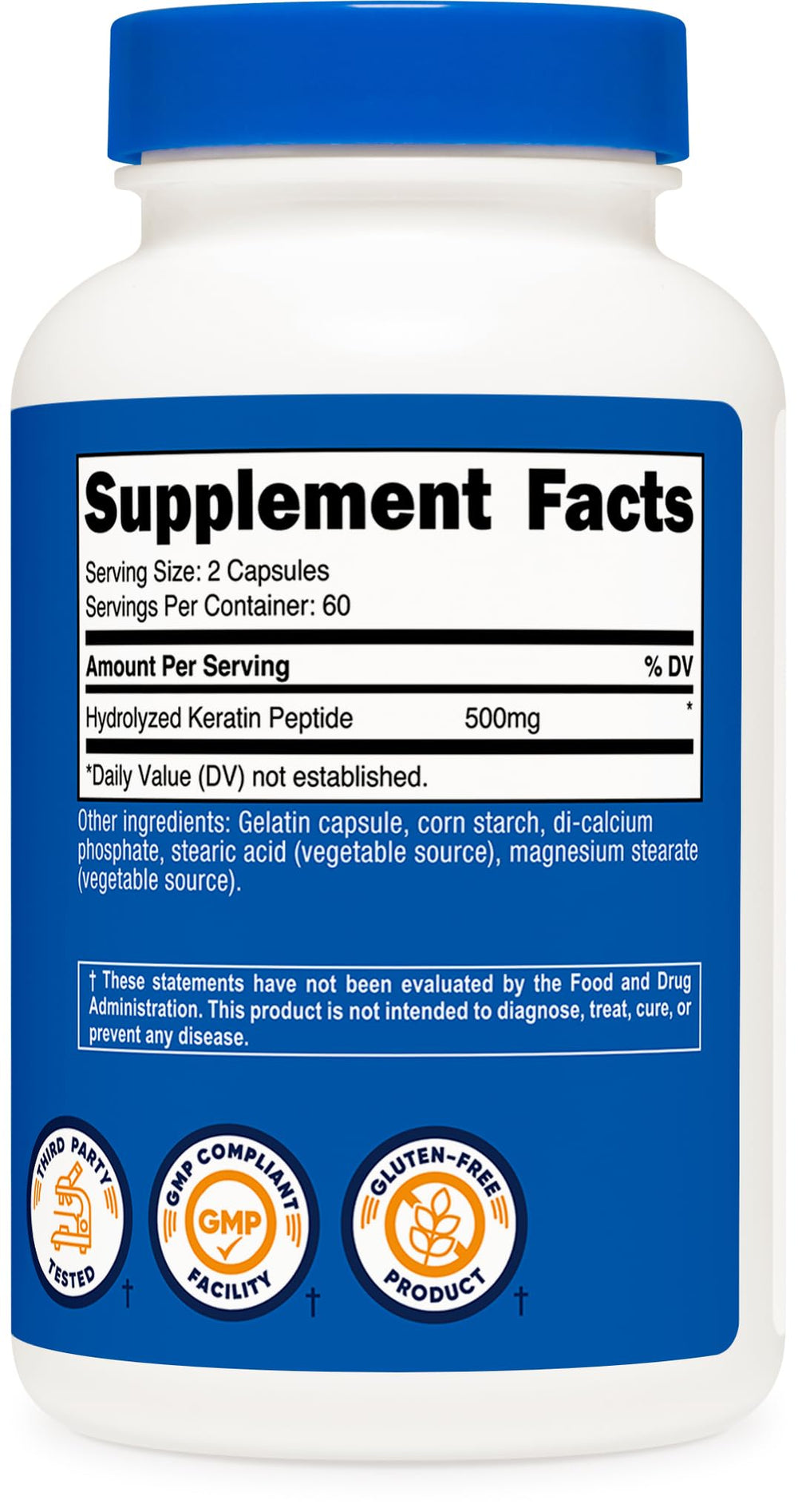 GMP-compliant facility and third-party testing seal on Nutricost packaging