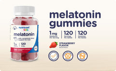 Nutricost Kids Melatonin Gummies bottle front with strawberry flavor
