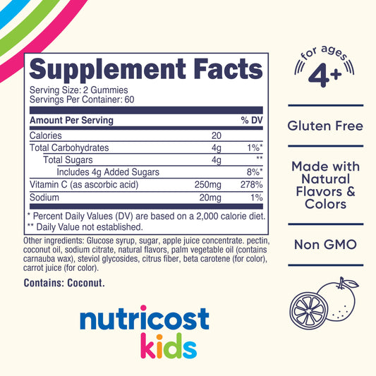 Nutricost Kids Vitamin C Gummies bottle back label with ingredients
