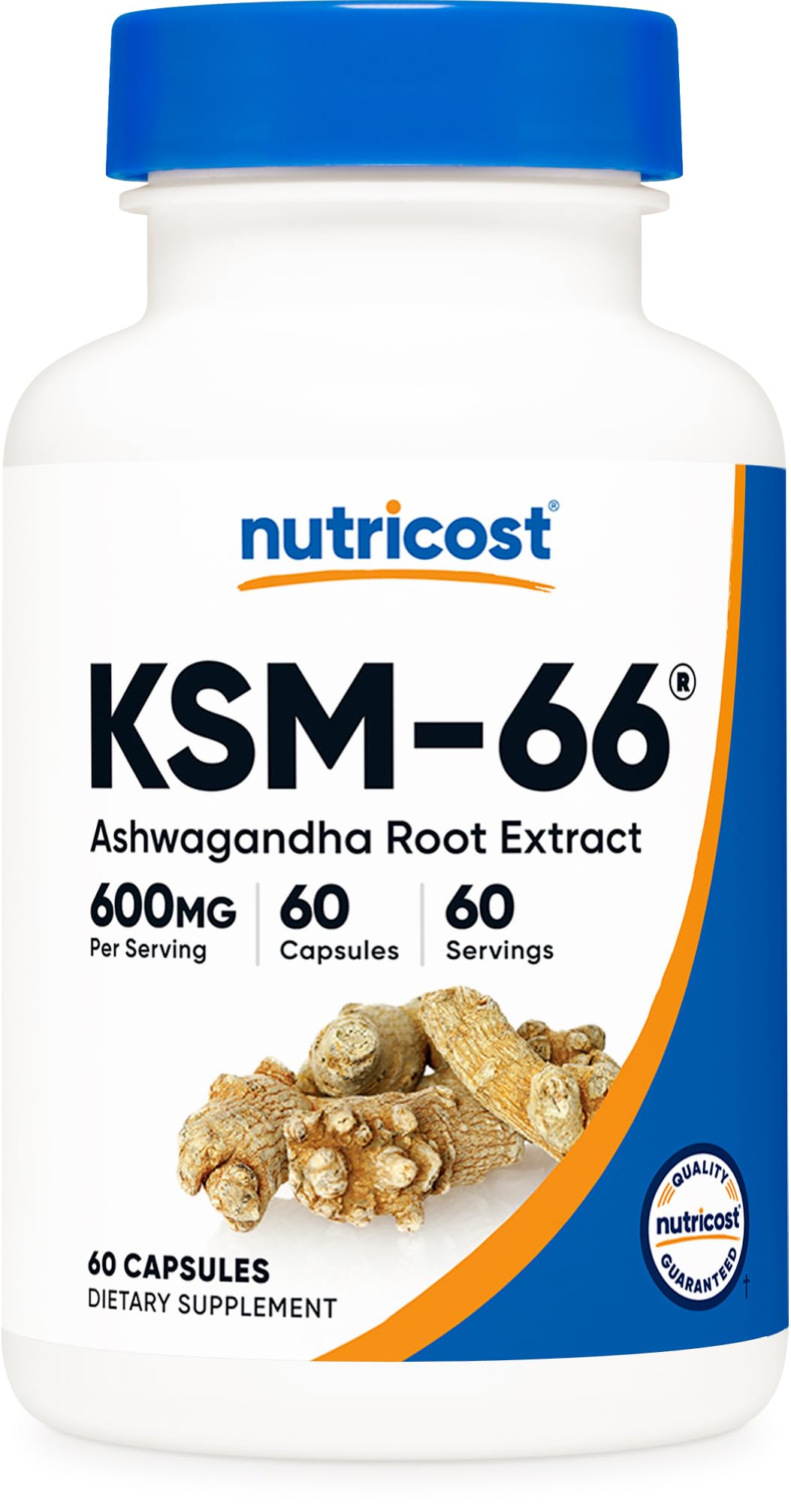 Front view of Nutricost KSM-66 Ashwagandha 600mg bottle
