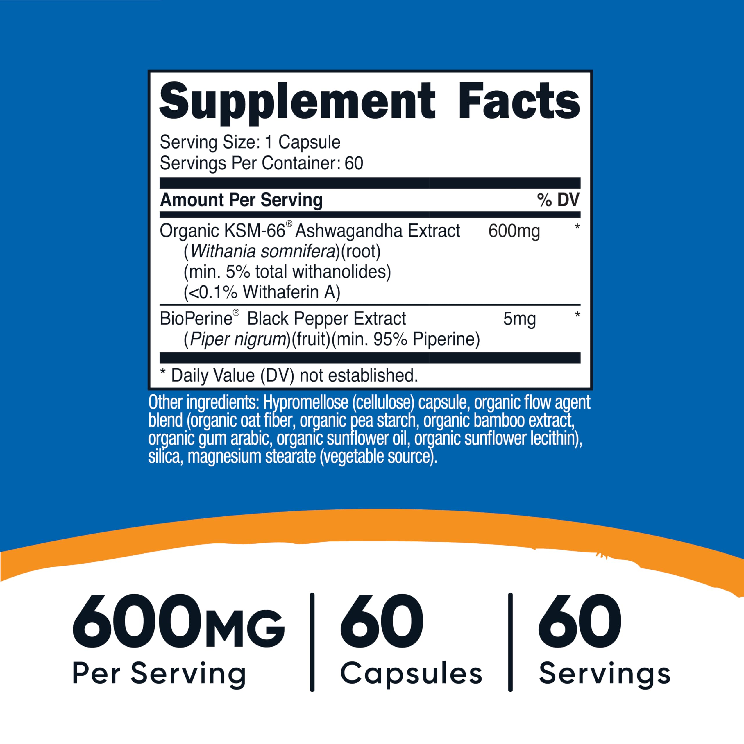 Back label of Nutricost KSM-66 Ashwagandha 600mg bottle