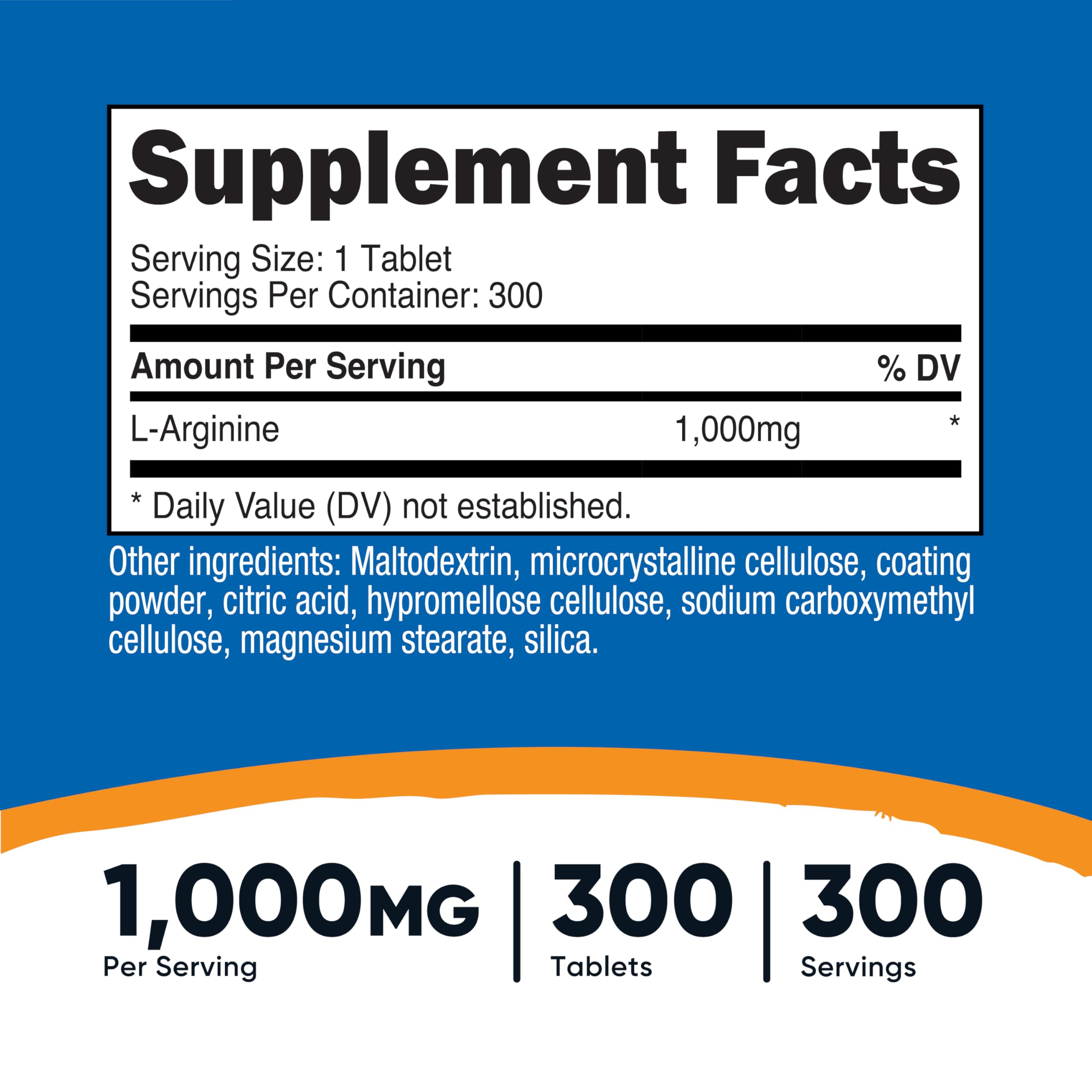 Close-up of L-Arginine tablets from Nutricost bottle