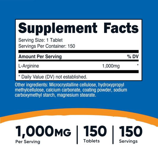 Nutricost L-Arginine 1000mg bottle side