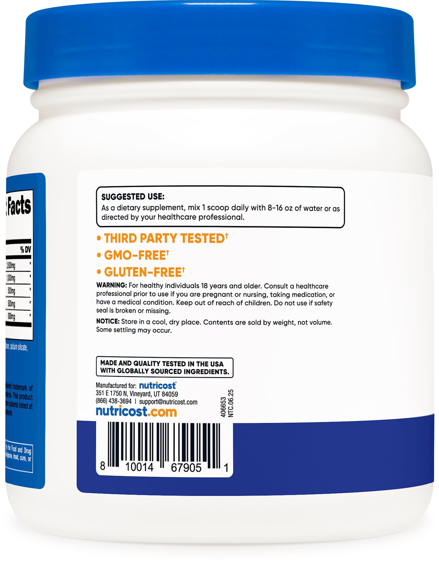Serving scoop next to Nutricost L-Arginine Complex bottle