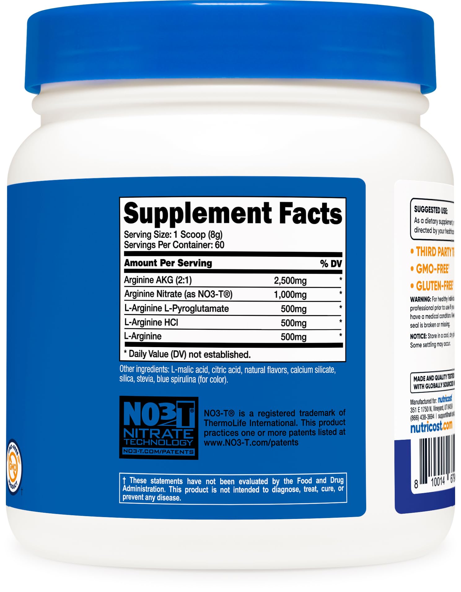 Product packaging and flavor imagery for Nutricost L-Arginine Complex