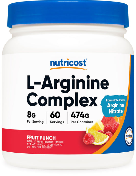 Nutricost L-Arginine Complex Fruit Punch 60-serving bottle front