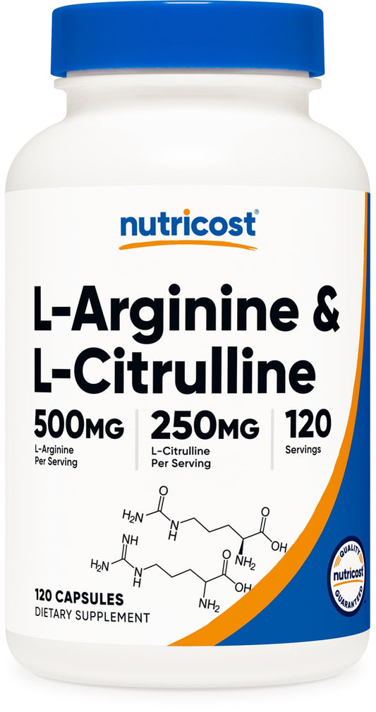 Nutricost L-Arginine L-Citrulline Complex 750mg bottle front label