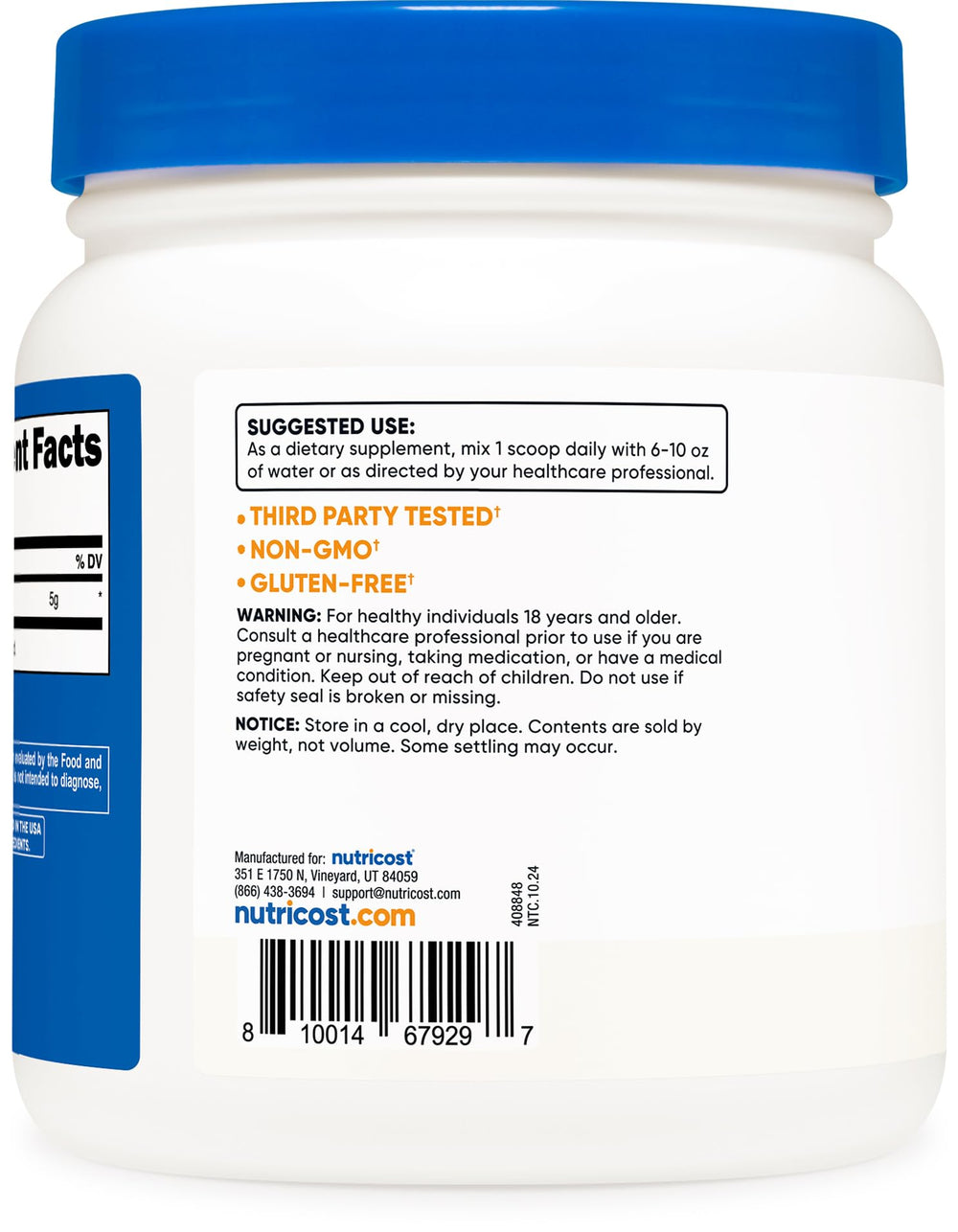 Nutricost L-Arginine Powder 500g label