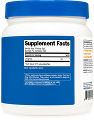 Nutrition facts panel of Nutricost L-Arginine Powder 500g