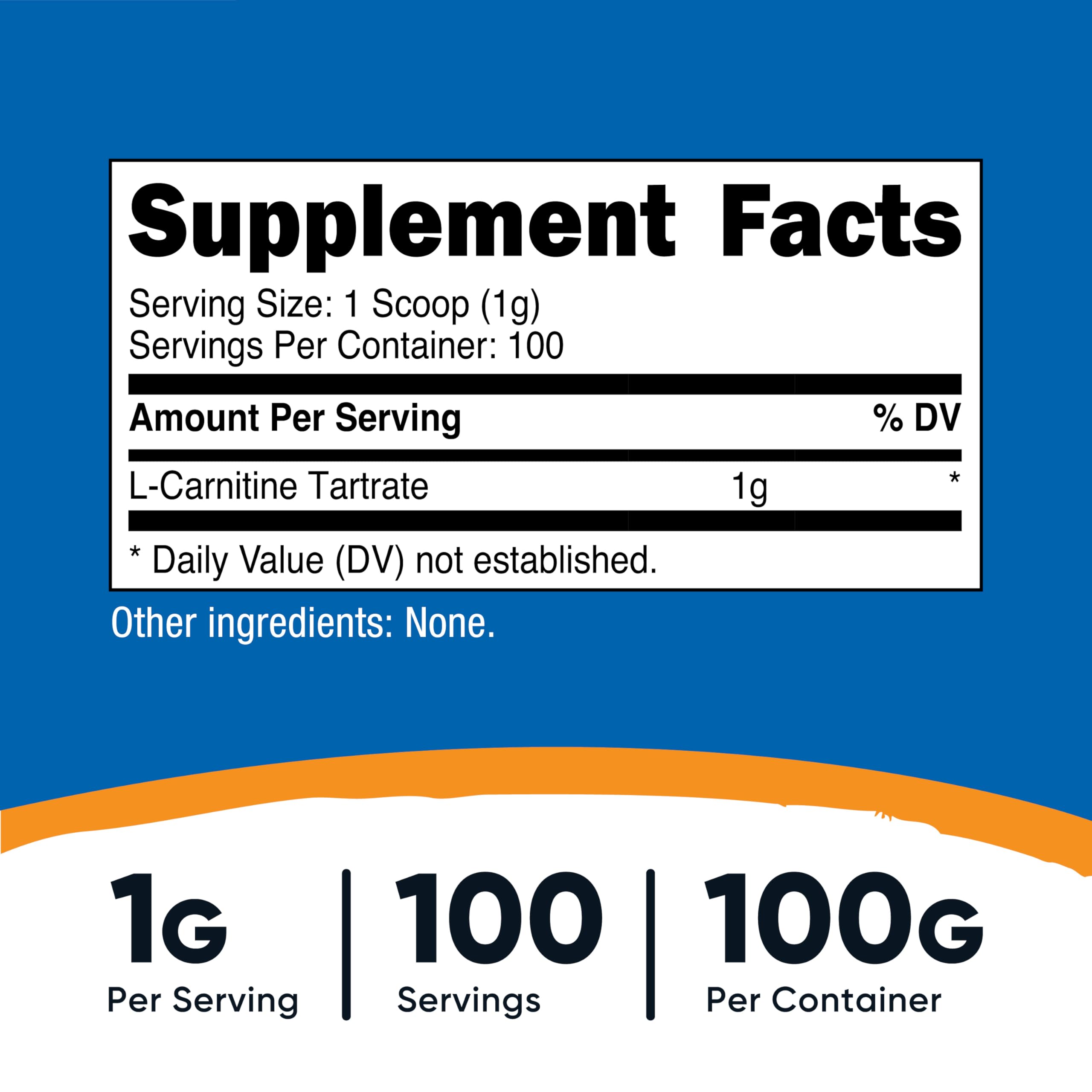 Nutrition label for Nutricost L-Carnitine Tartrate Powder 100 g
