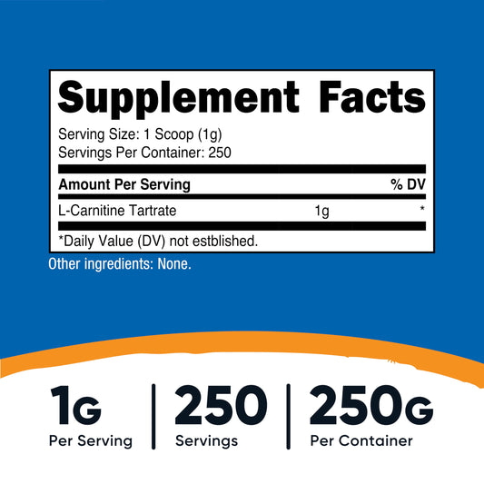 Nutricost L-Carnitine Tartrate Powder bottle label close-up