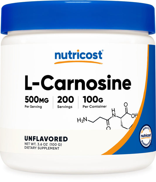 Front view of Nutricost L-Carnosine Powder 100g package