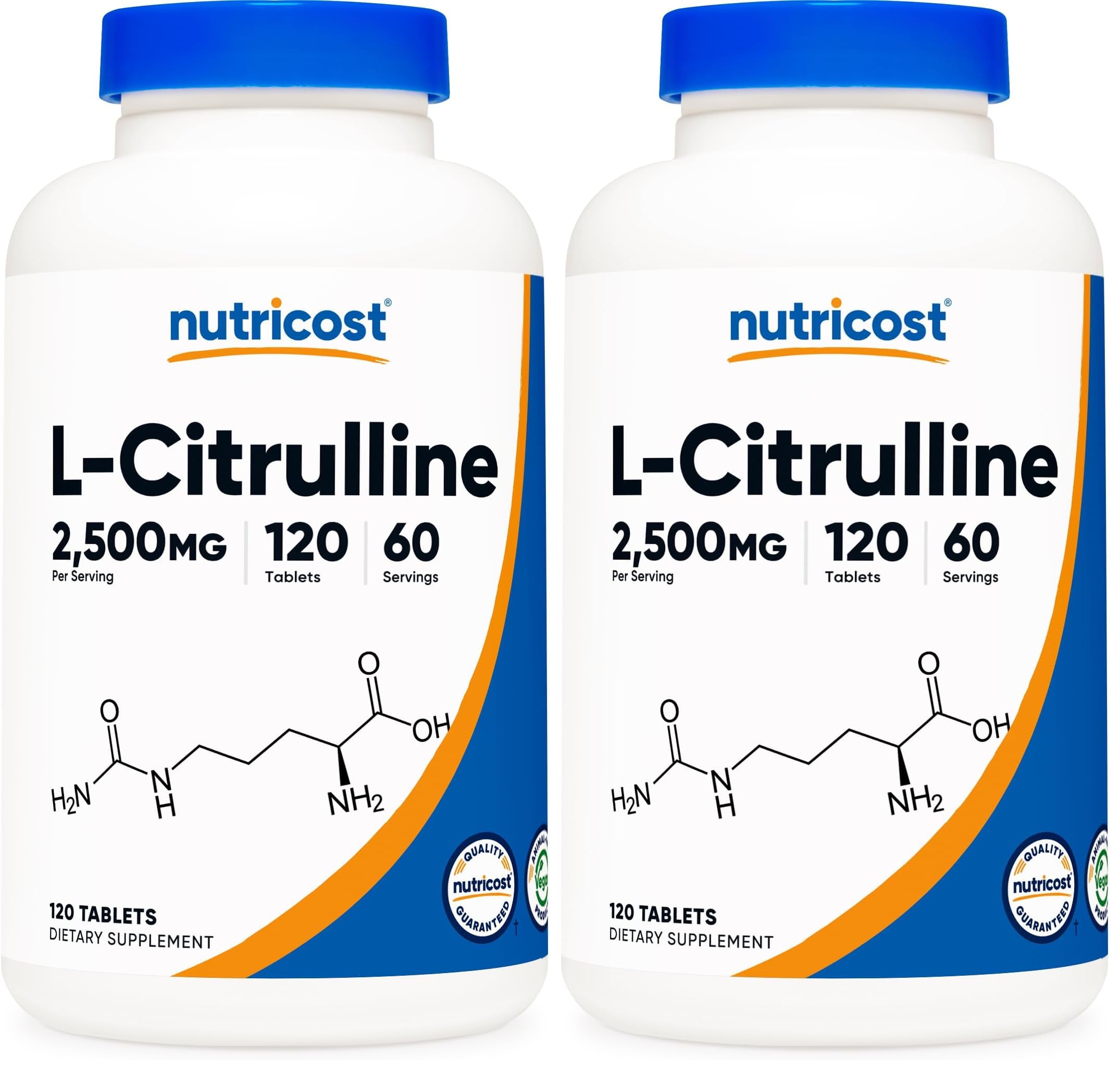 Nutricost L-Citrulline 2500mg per serving bottle and pack of 2