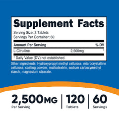 Nutrition label and ingredients panel for Nutricost L-Citrulline