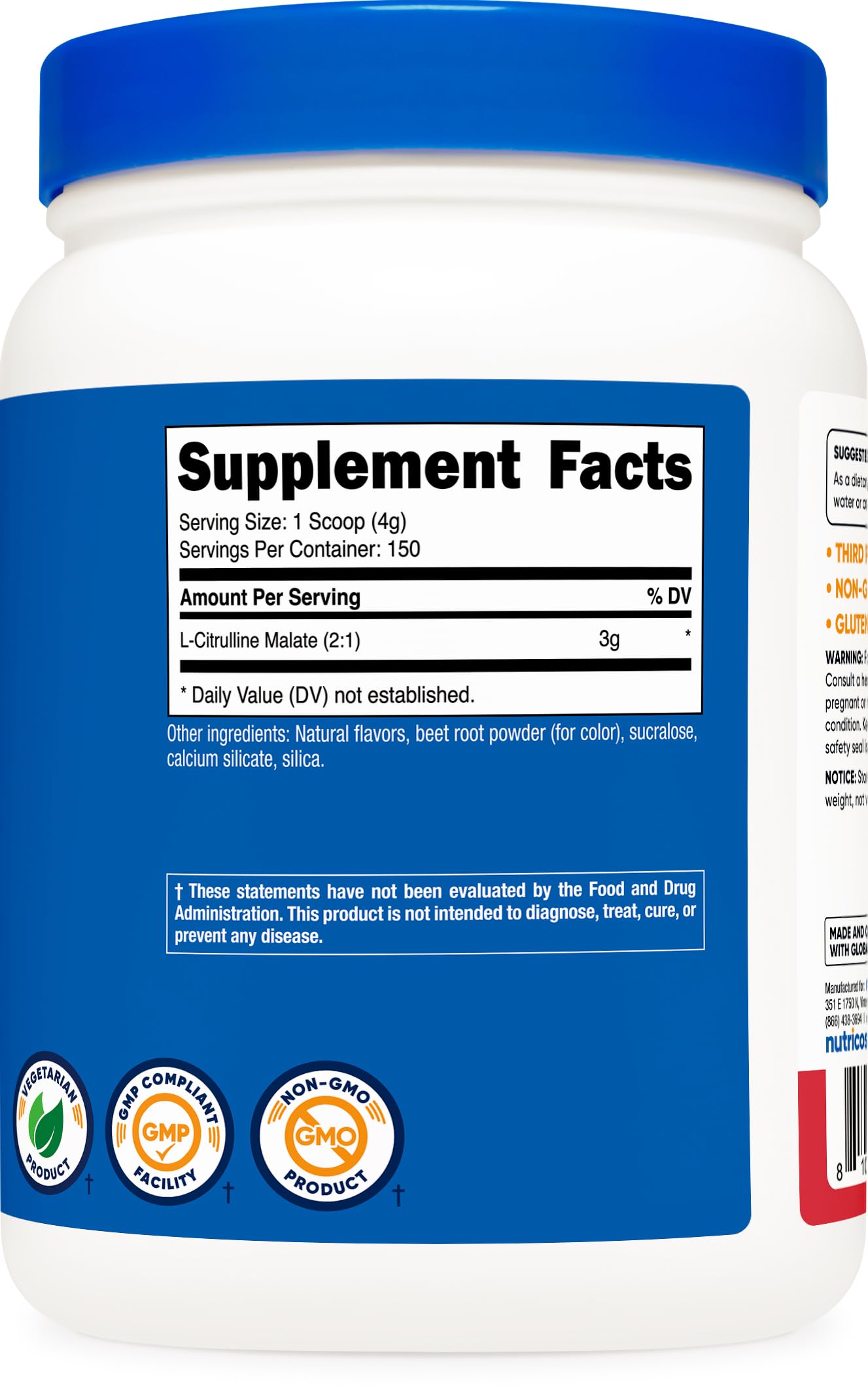 Serving scoop with Nutricost L-Citrulline Malate 2:1 Strawberry Kiwi powder
