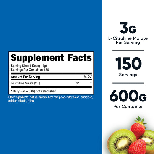 Nutricost L-Citrulline Malate 2:1 Strawberry Kiwi bottle side view
