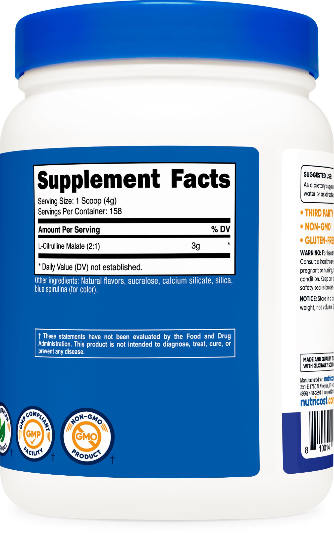 Box packaging for Nutricost L-Citrulline Malate 2:1 Blue Raspberry 600g