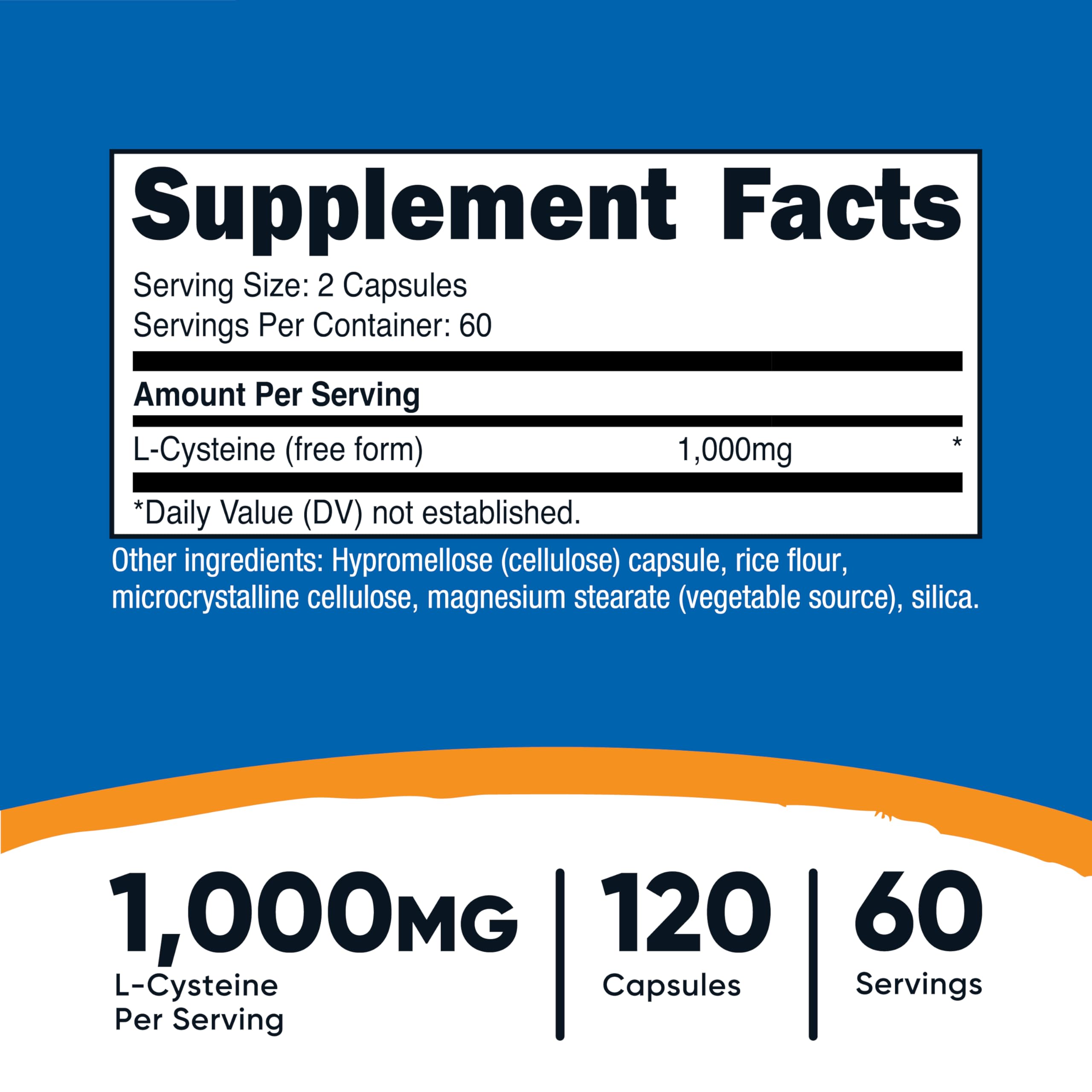 Nutrition label detail for L-Cysteine 1000mg by Nutricost