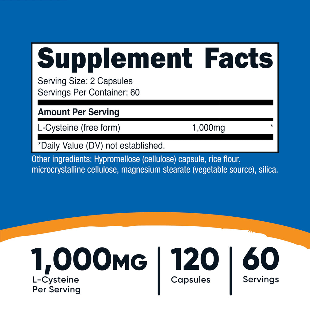 Nutrition label detail for L-Cysteine 1000mg by Nutricost