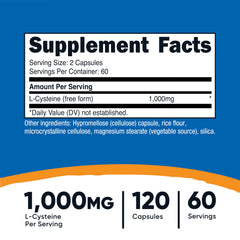 Nutrition label detail for L-Cysteine 1000mg by Nutricost