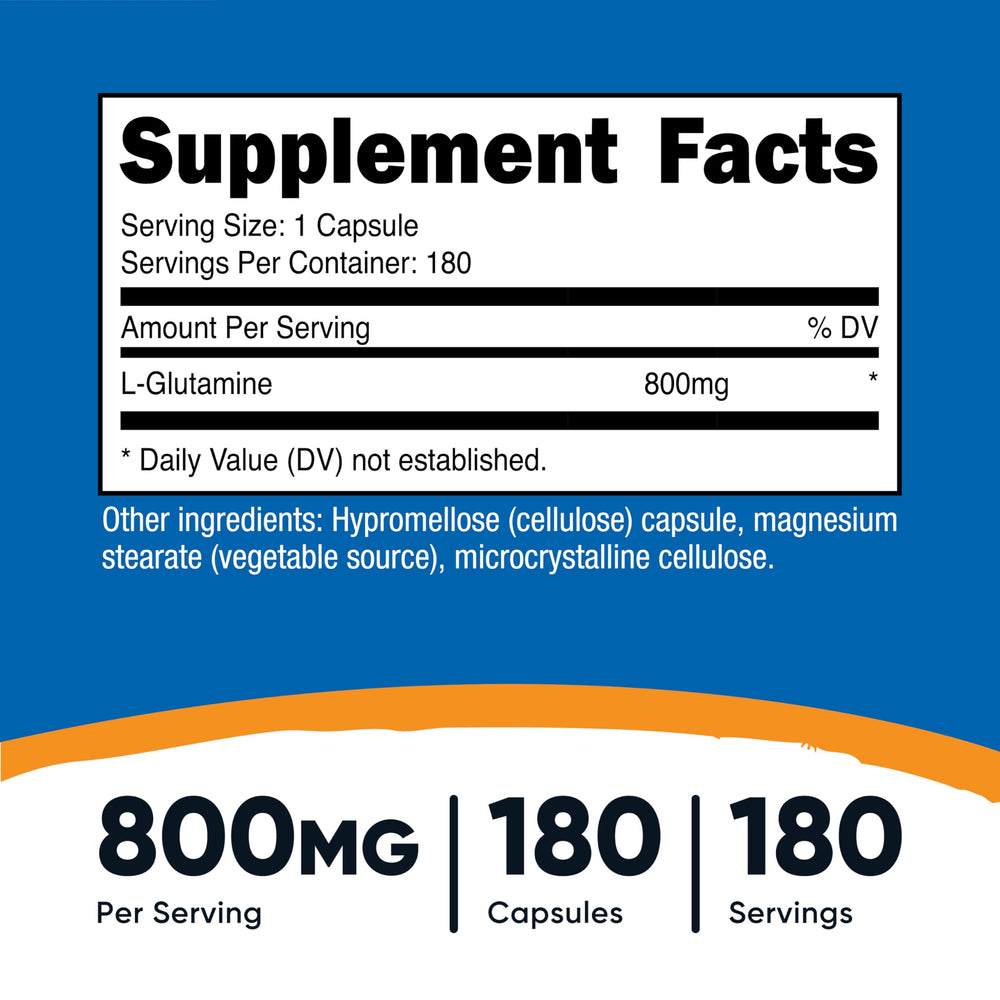 Close-up of L-Glutamine 800mg capsule