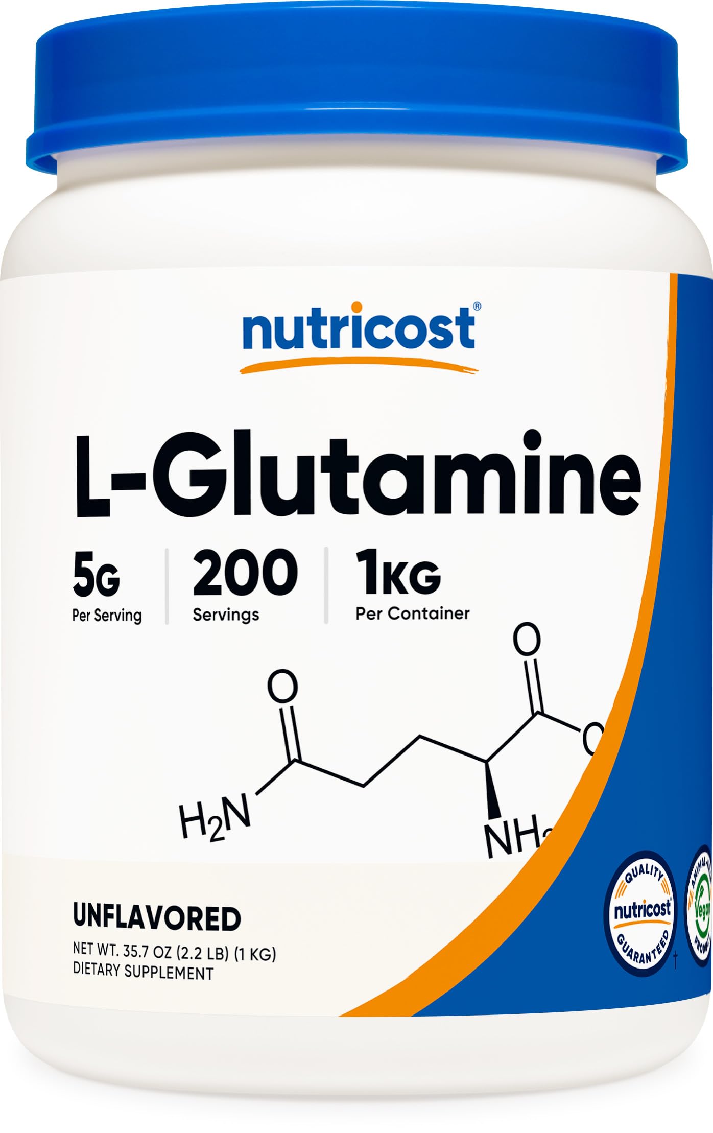 Nutricost L-Glutamine Powder 1 kg container - front view